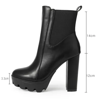 Leather High Heel Platform Ankle Boots