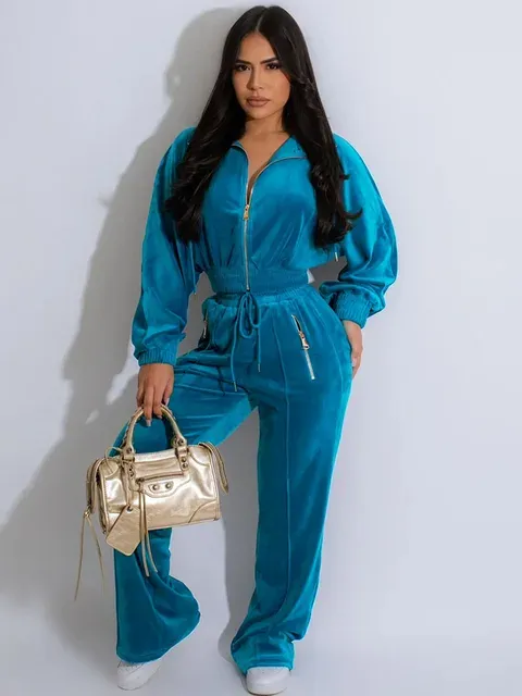 Casual Tracksuits Zipper Long Sleeve Jacket Top and Sweatspants Tracksuit Set