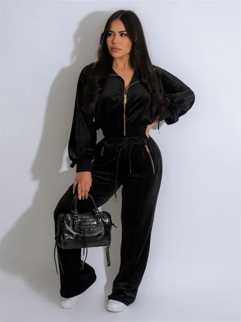 Solid Casual Tracksuits Set Women 2 Piece Set Outfit Sporty Running Zipper Long Sleeve Jacket Top and Sweatspants Joggings Femme