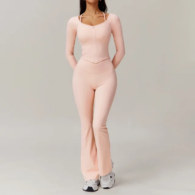 Fitness Bra Crop Top Long Sleeve & Leggingd Gym Outfit