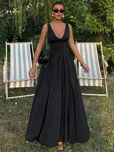 V-Neck Long Pleated Patchwork Elegant Long Summer Holiday Maxi Dress