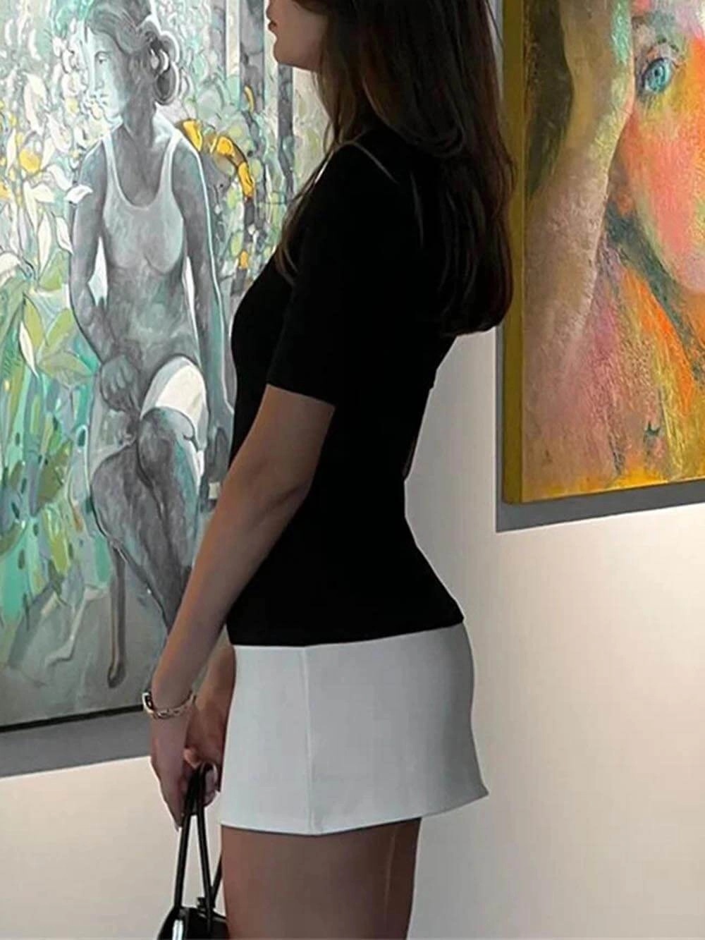 Turtleneck Short Sleeve Contrast Mini Dress