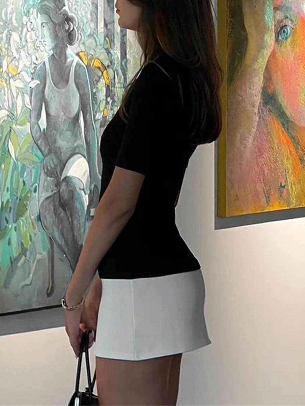 Turtleneck Short Sleeve Contrast Mini Dress