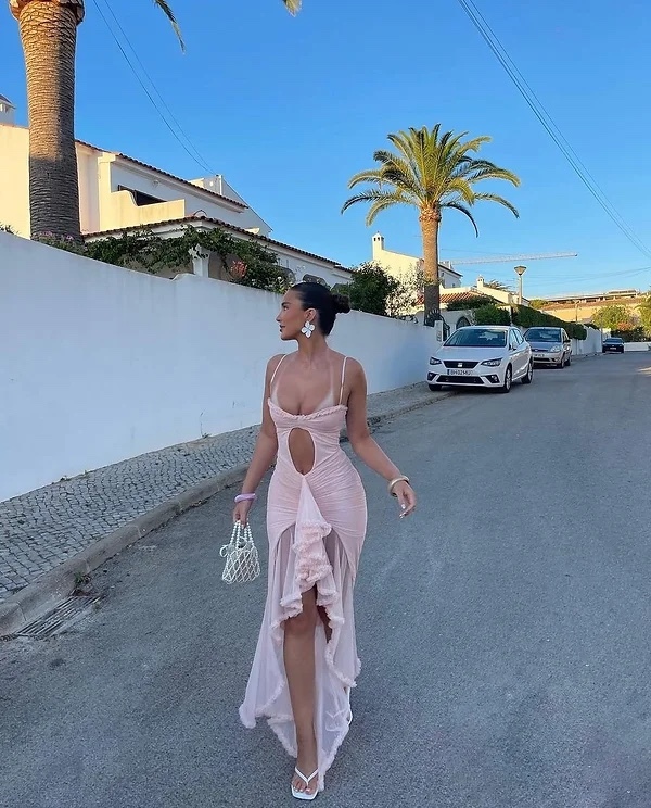 Ruffle Cut Out Bodycon Maxi Dress