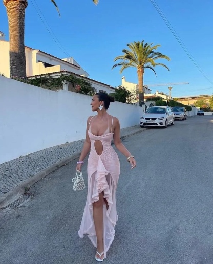 Ruffle Cut Out Bodycon Maxi Dress