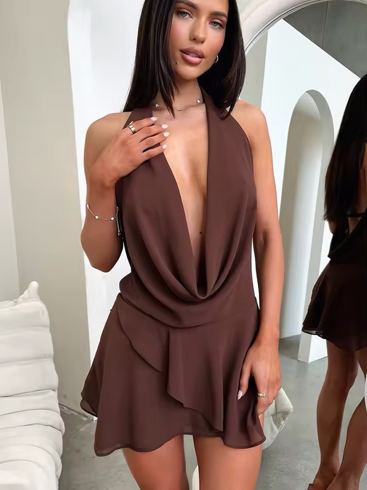 Halter Deep Scoop Neck Backless Short Mini Dress