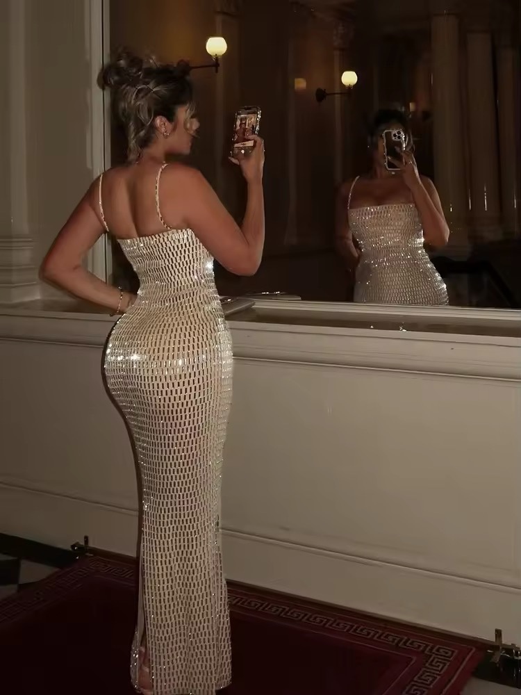 Sequin Glitter Bodycon Party Maxi Dress
