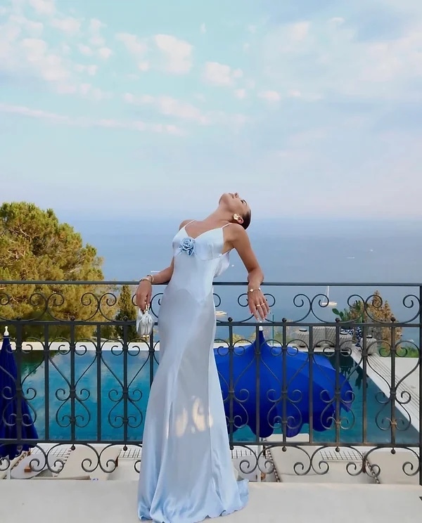 Blue Silk Backless Formal Maxi Dress