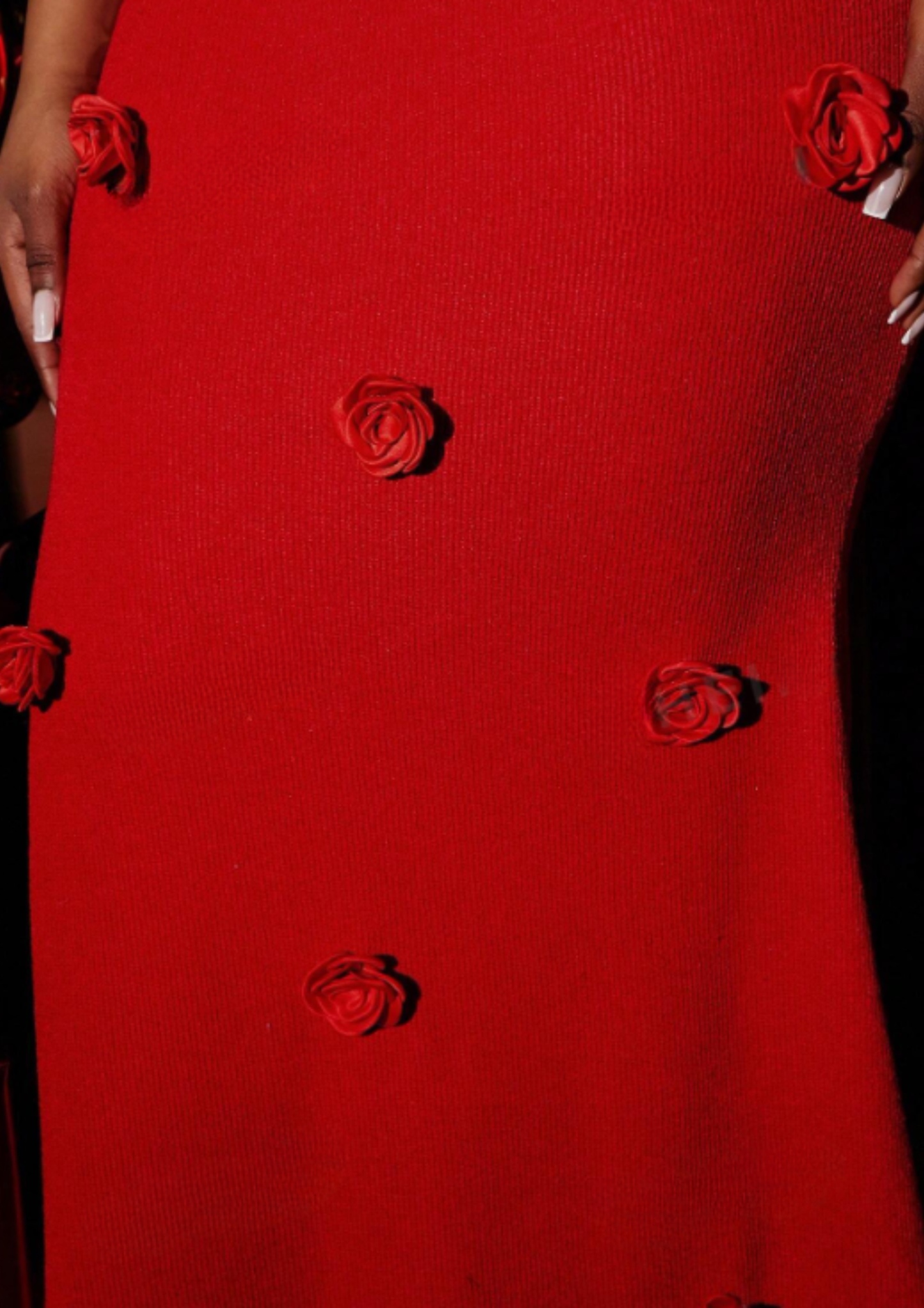 Red V Neck Bodycon Flower Detail Maxi Dress