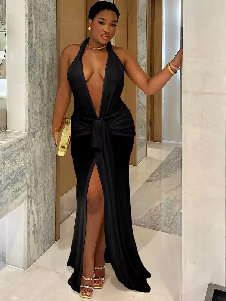 Deep V Neck Holiday Summer Maxi Dress
