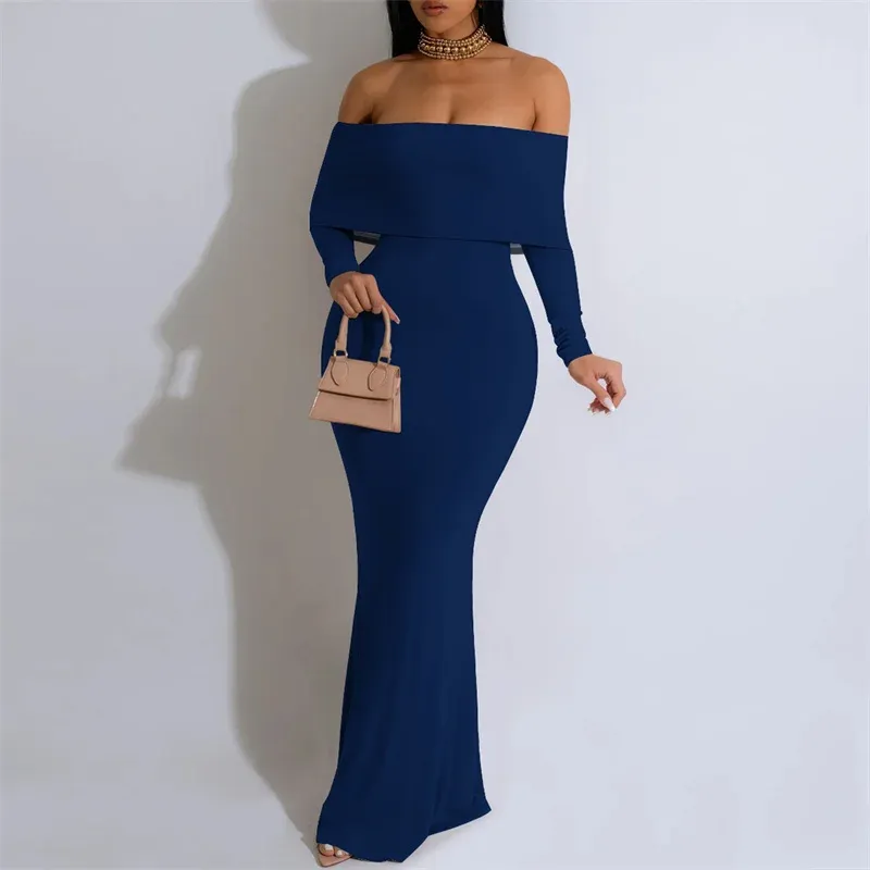 Off Shoulder Long Sleeve Bodycon Maxi Dress