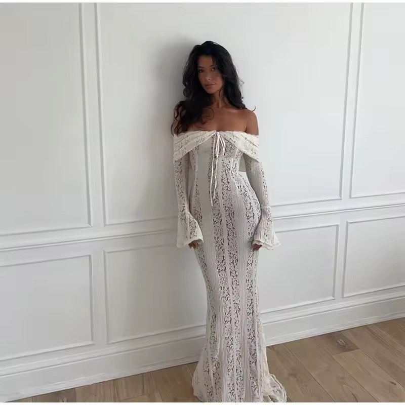 White Off Shoulder Lace Bodycon Summer Maxi Dress