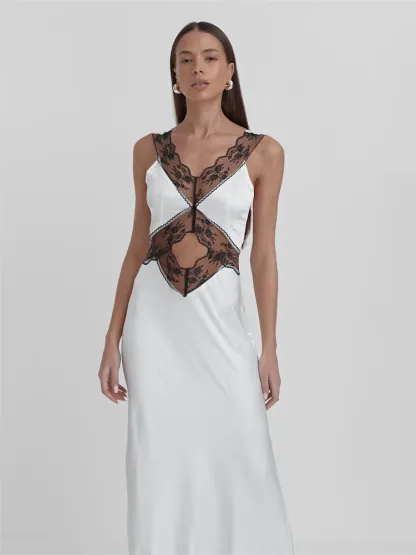 Lace V Neck Elegant Maxi Dress
