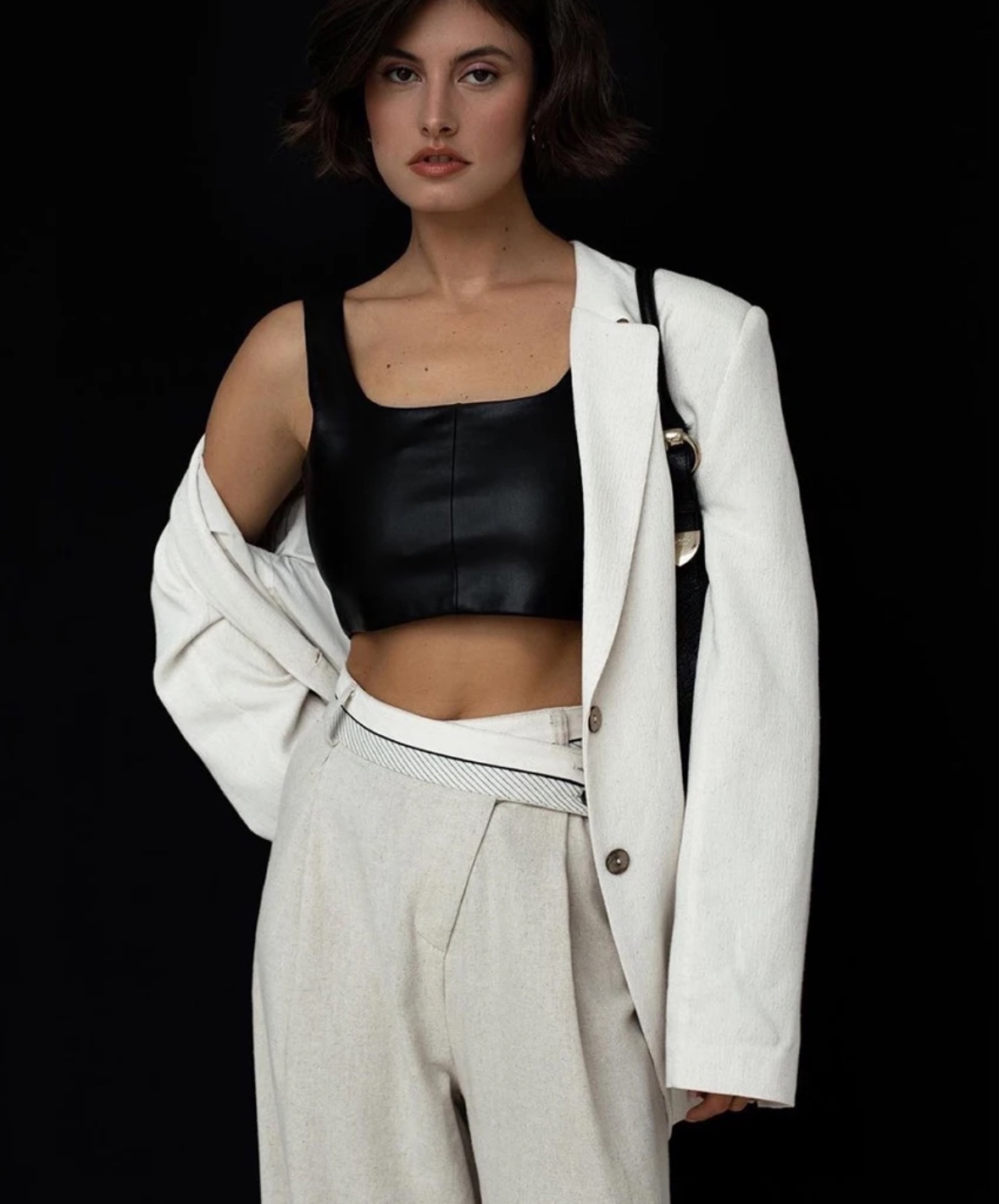 Button Blazer & High Waist Wide Trousers Set