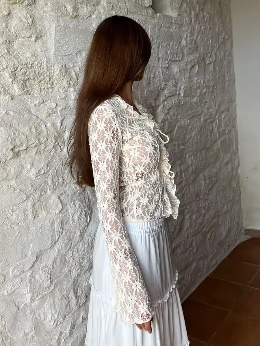 Lace Tie Up Long Sleeve Top