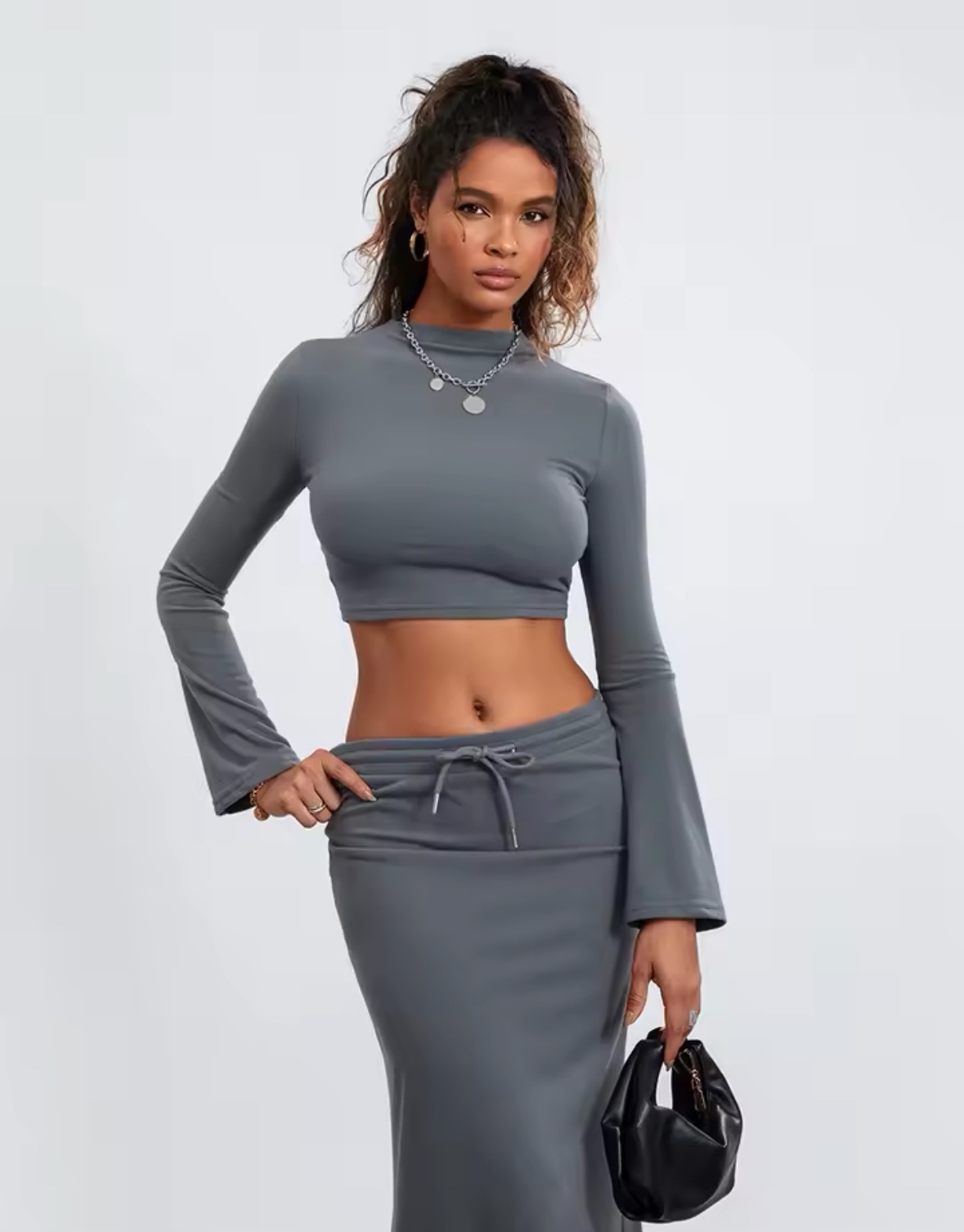 Crop Top & Maxi Bodycon Skirt Casaul Set