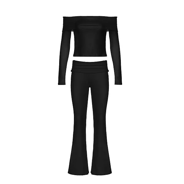 Off Shoulder Crop Top and Casual Pants Set