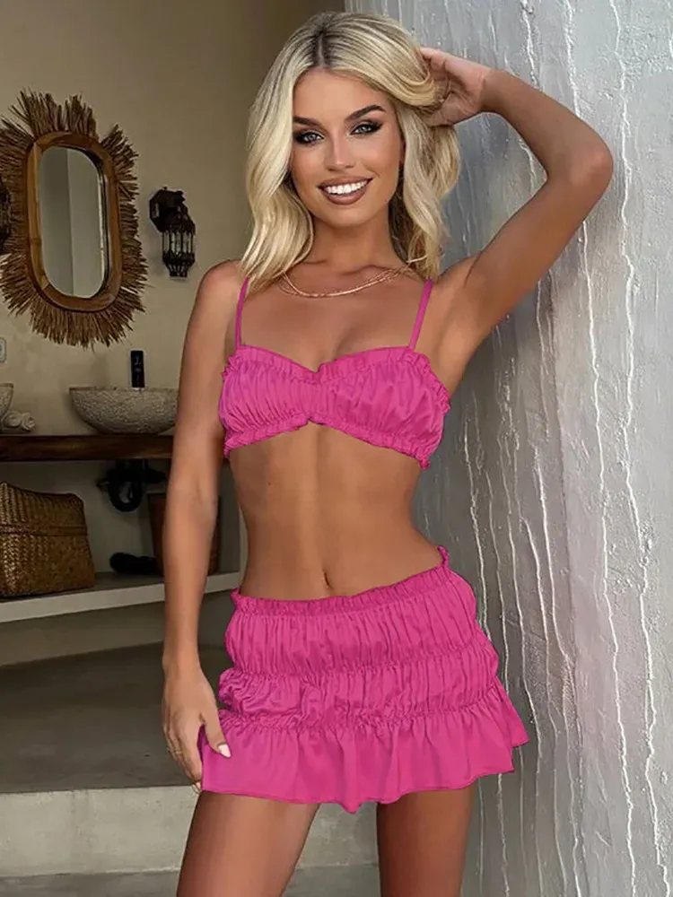 Sleeveless Pleated Skirt & Crop Top Set
