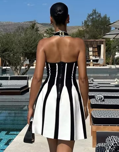Halter Neck Contrast Color Mini Dress