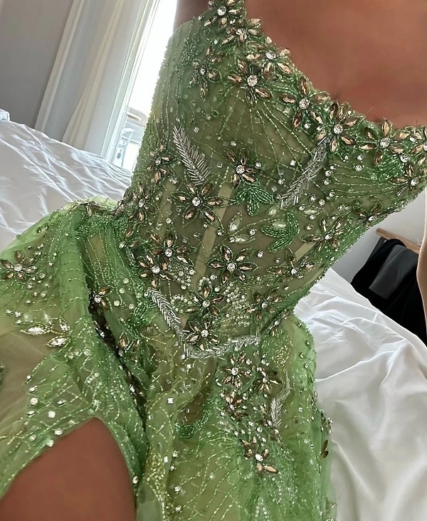 Green Embellish Side Spilt Occasion Maxi Dress