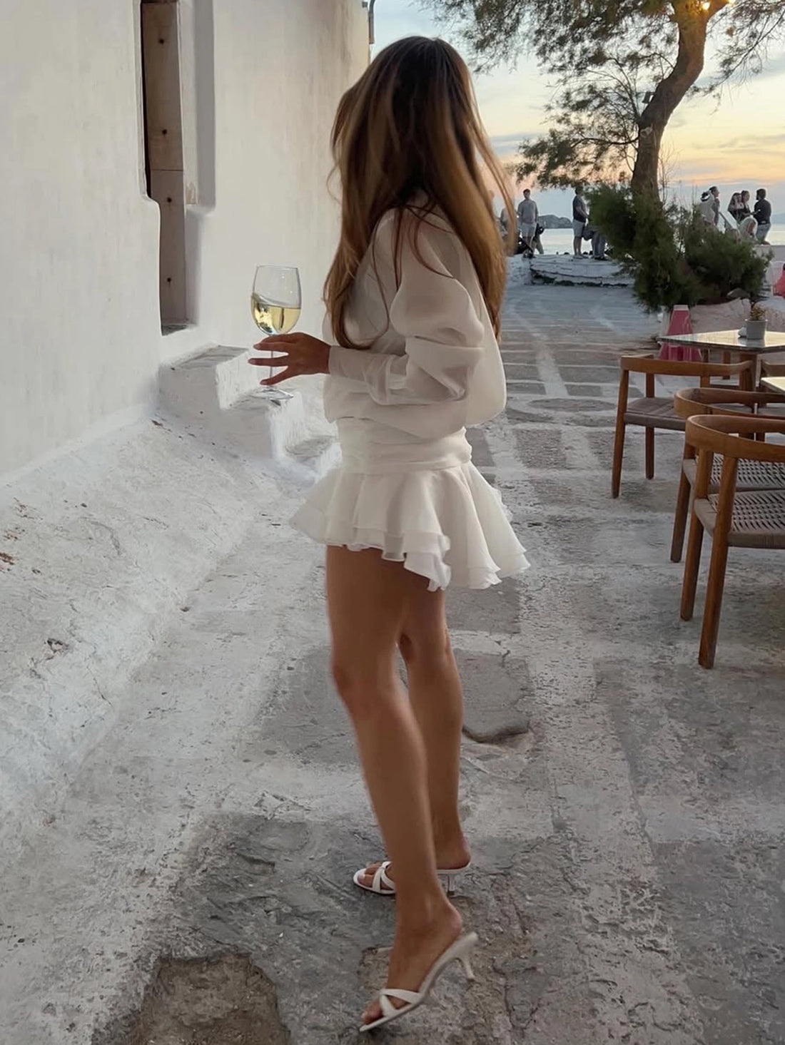 Long Sleeve Ruched White Mini Dress