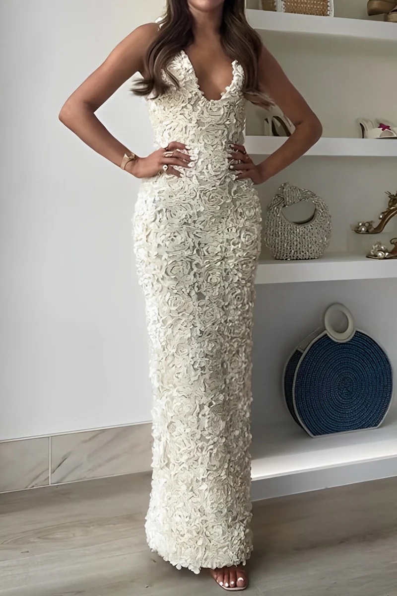 Textured Sleeveless V Neck Bodycon Vacation Summer Maxi Dress