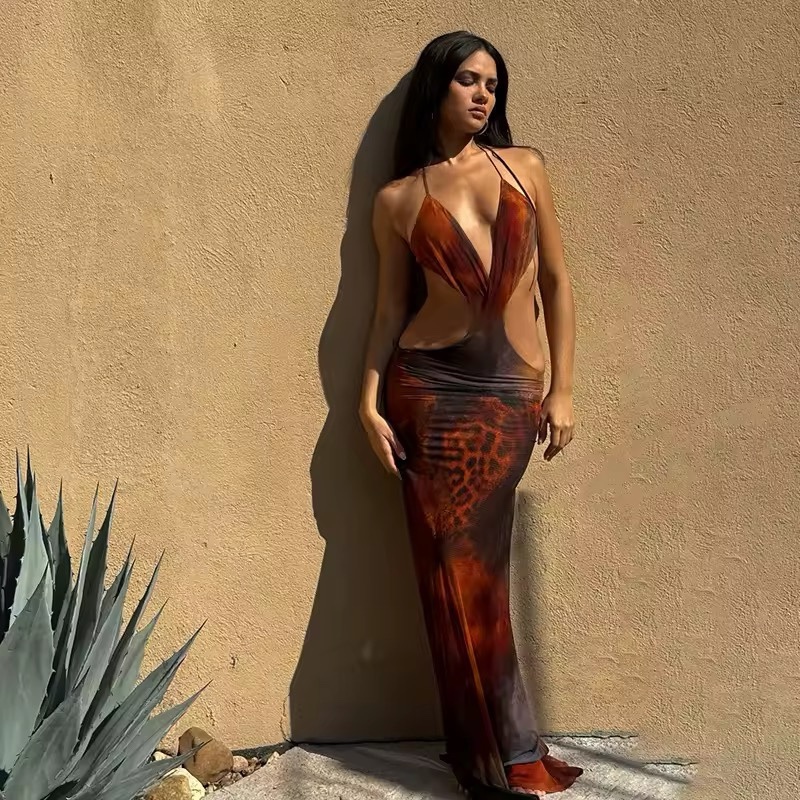 Halter Neck Cut Out Bodycon Spaghetti Strap Maxi Dress