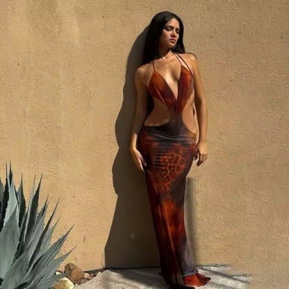 Halter Neck Cut Out Bodycon Spaghetti Strap Maxi Dress