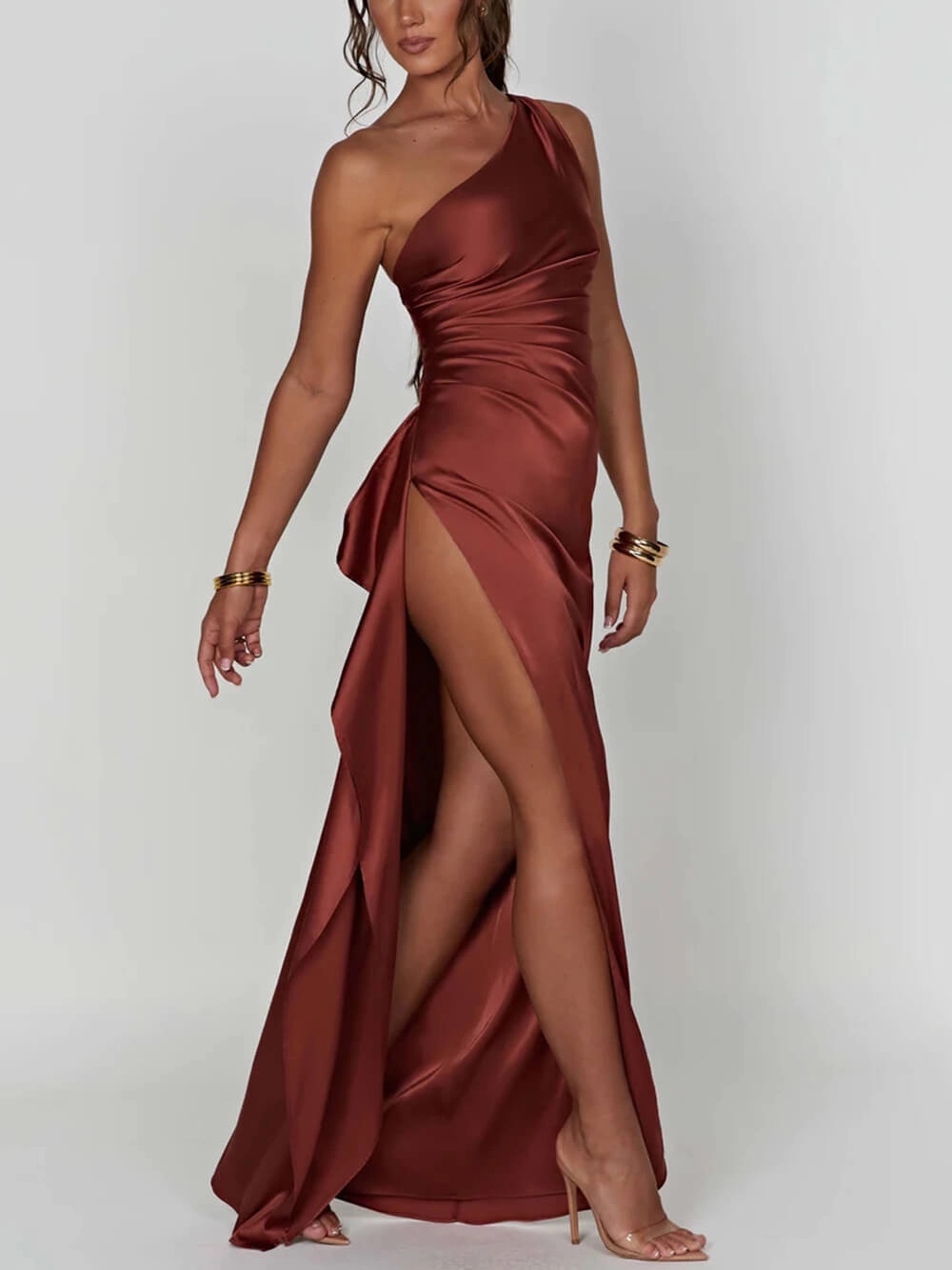 One Shoulder Formal Occasion High Slit Maxi Dress