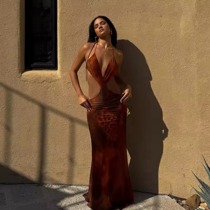 Halter Neck Cut Out Bodycon Spaghetti Strap Maxi Dress
