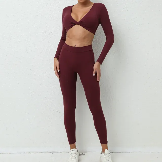 Long Sleeve Gym Crop Top High Waist Leggings Outfit