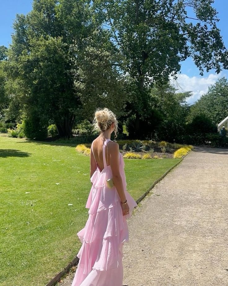 Flower Detail Layered Ruffle Backless Maxi Dress Elegant