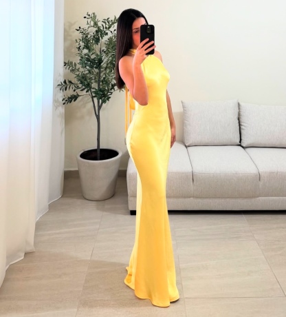 Yellow Sleeveless Long Occasions Backless Maxi Dress