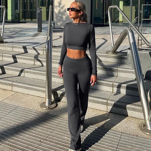 Long Sleeve Crop Top & Trousers Co-ord