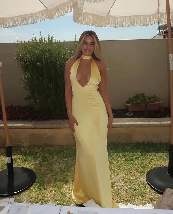 Yellow V Neck Halter Maxi Dress