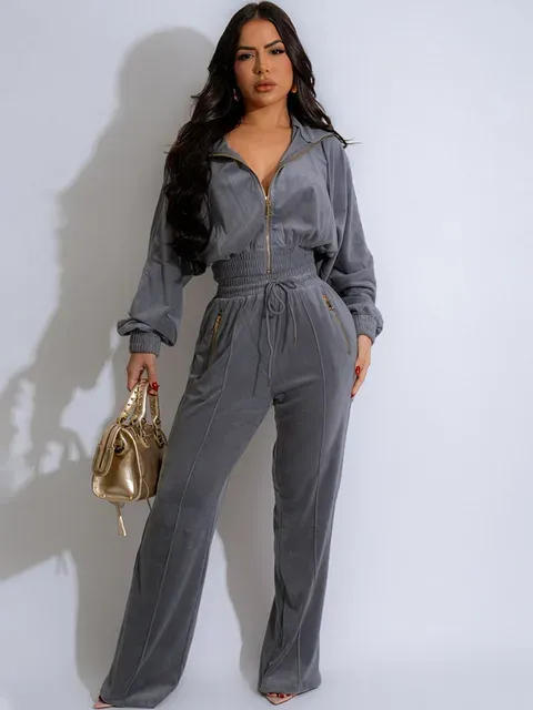 Casual Tracksuits Zipper Long Sleeve Jacket Top and Sweatspants Tracksuit Set