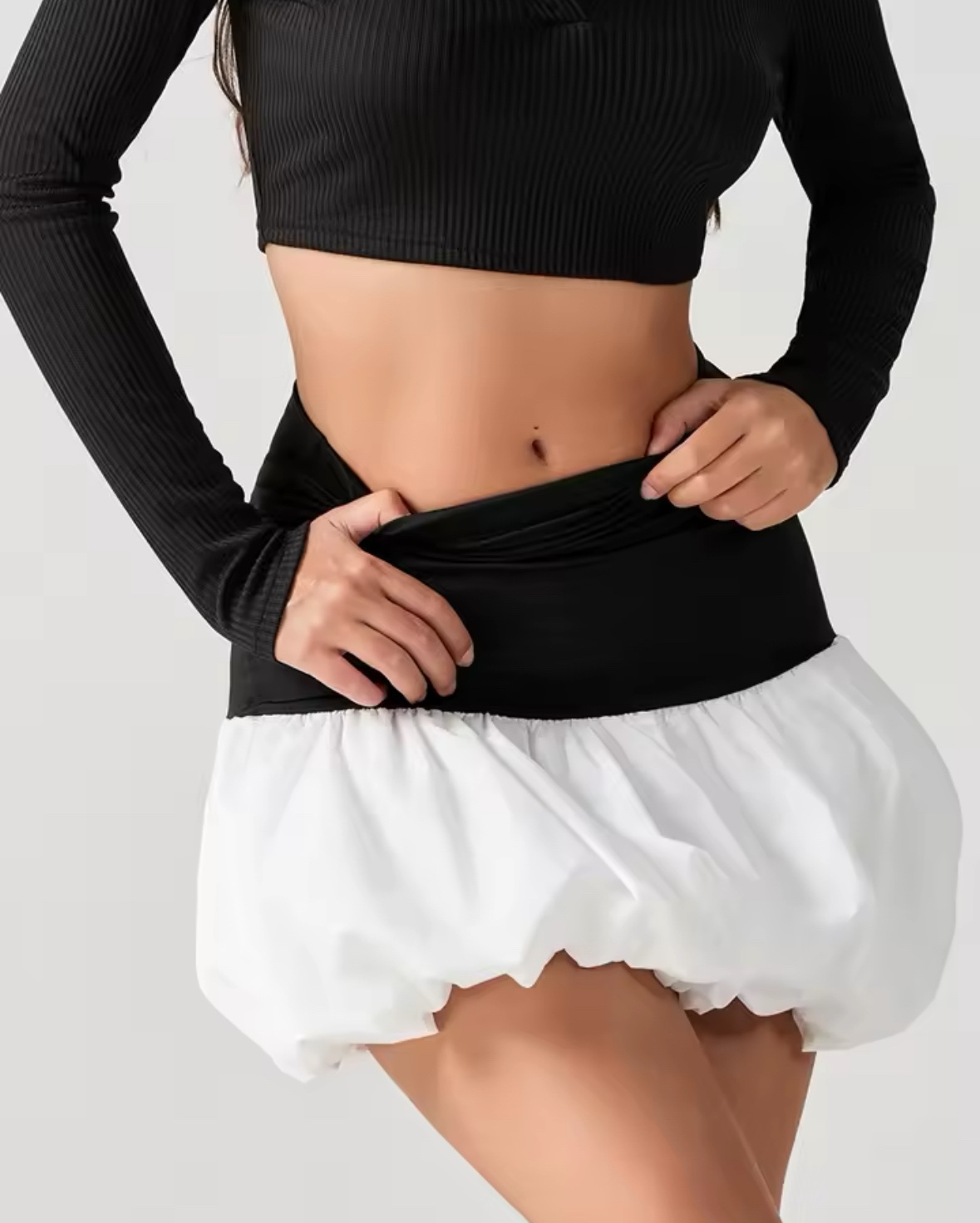 Contrast Color High Waist Bubble Mini Skirt