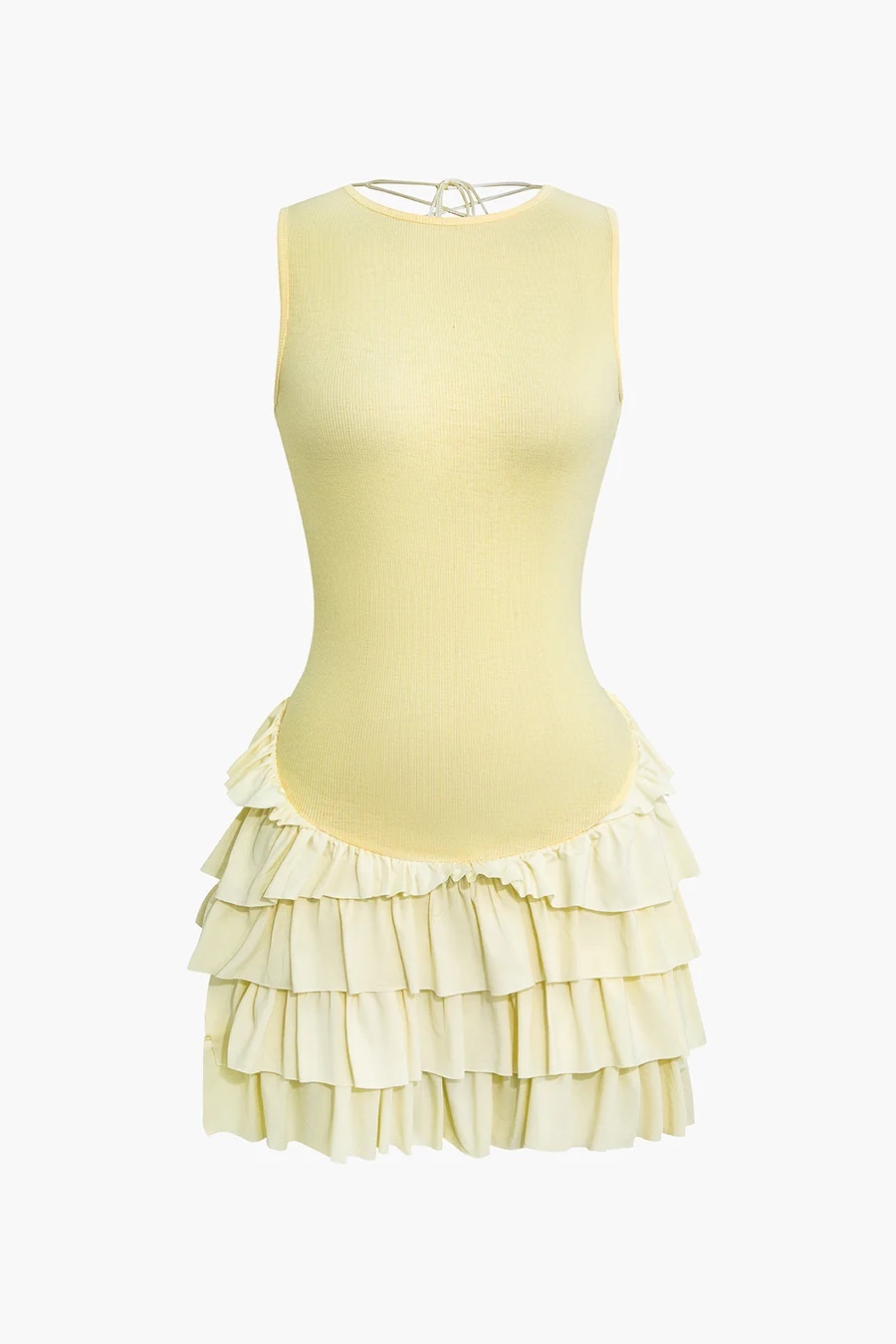 Criss Cross Backless Ruffle Sleeveless Mini Dress