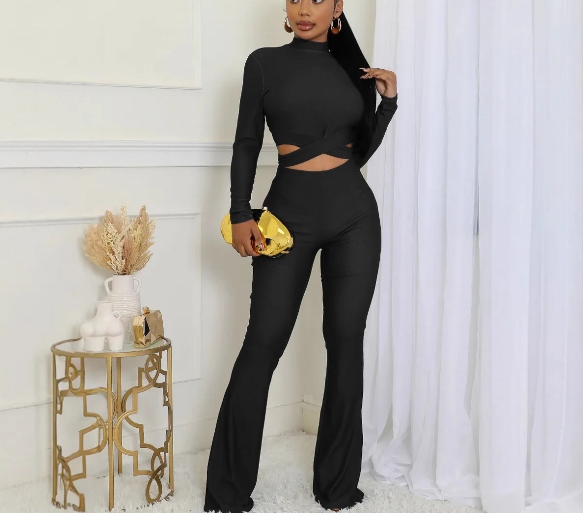 Crop Top & Flare Bottoms Bodycon Set