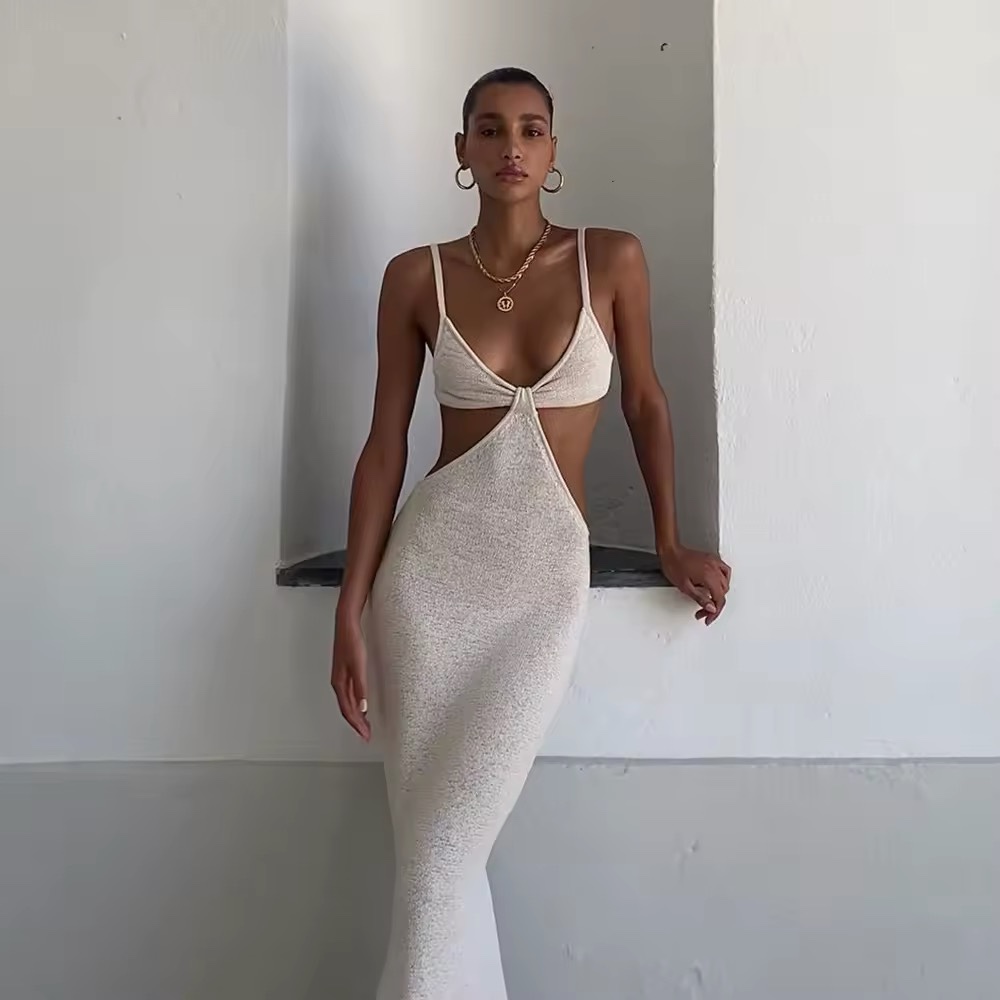 Sleeveless Cut Out Summer Holiday Bodycon Open Backless Maxi Dress