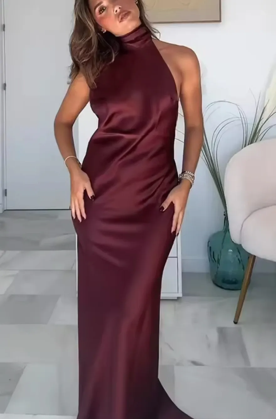 Elegant Satin Silk Occasion Maxi Dress
