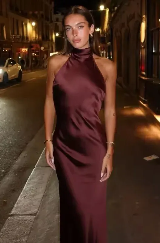 Elegant Satin Silk Occasion Maxi Dress