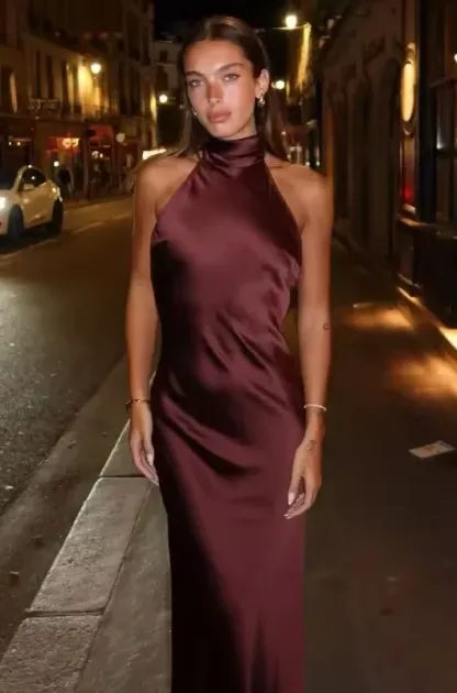 Elegant Satin Silk Occasion Maxi Dress