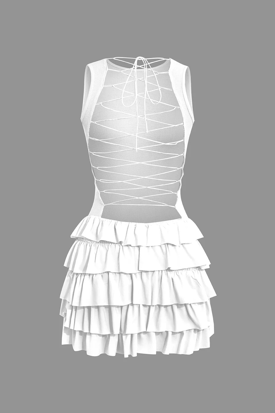 Criss Cross Backless Ruffle Sleeveless Mini Dress