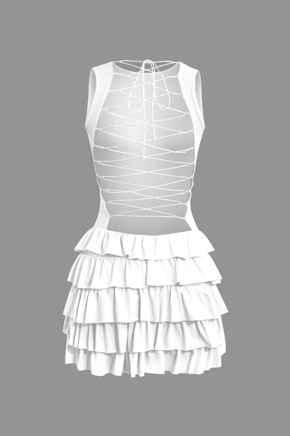 Criss Cross Backless Ruffle Sleeveless Mini Dress