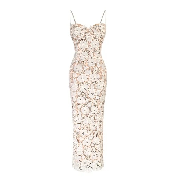White Floral Lace Bodycon Maxi Dress