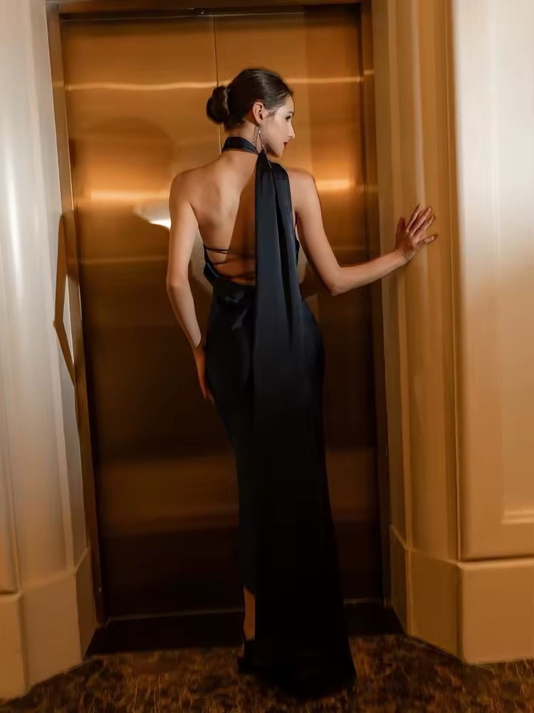 Halter Sleeveless Backless Occasion Maxi Dress
