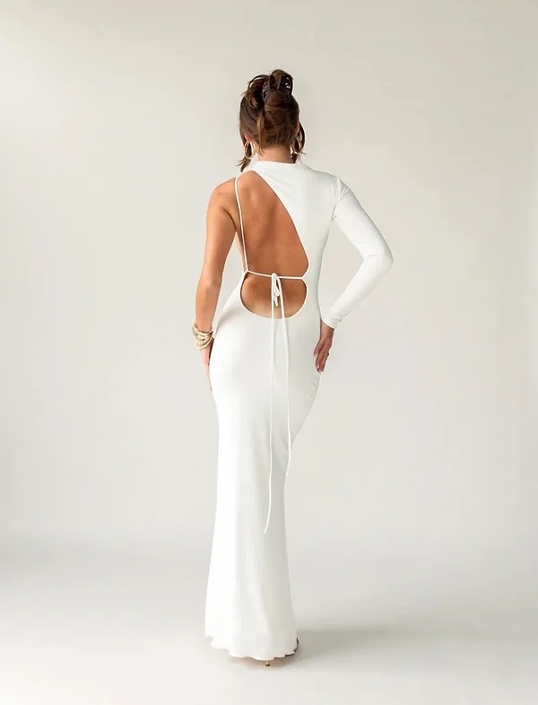 White One Shoulder Backless Bodycon Maxi Dress