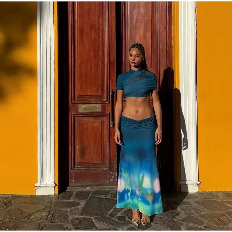 Short Sleeve Top & Long Maxi Skirt Two Piece Summer Set