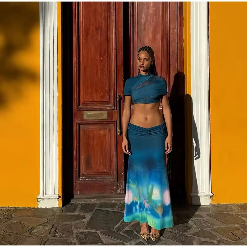 Short Sleeve Top & Long Maxi Skirt Two Piece Summer Set